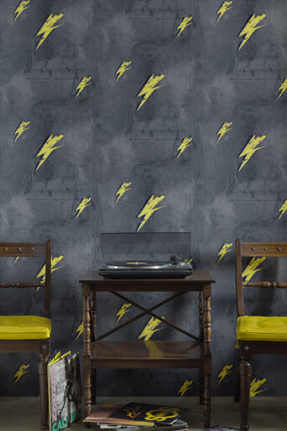 Bolt from Mars Yellow on Charcoal Wallpaper by Barneby Gates