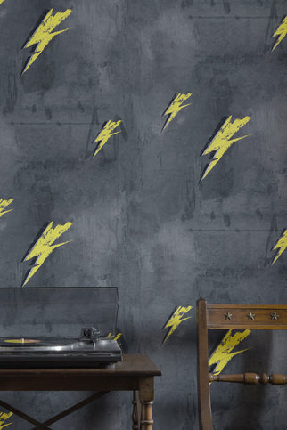Bolt from Mars Yellow on Charcoal Wallpaper by Barneby Gates