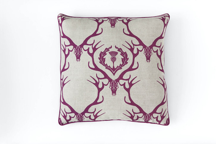 Deer Damask Claret Cushion by Barneby Gates 