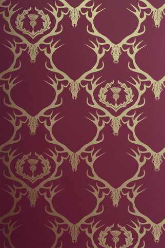 Deer Damask Claret Gold Wallpaper by Barneby Gates 