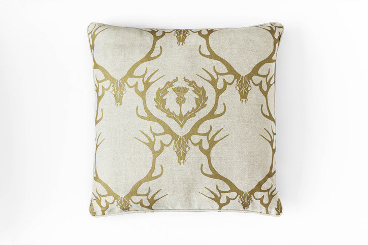 Deer Damask Gold Cushion by Barneby Gates 
