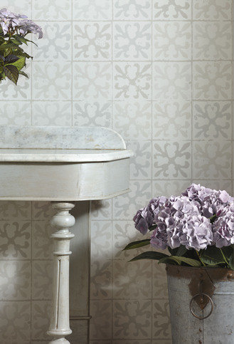 Fleur de Lys Tile Vintage Grey Wallpaper by Barneby Gates