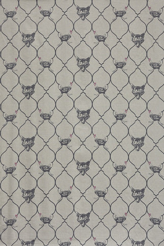 Fox & Hen Charcoal/Pink on Natural Fabric by Barneby Gates