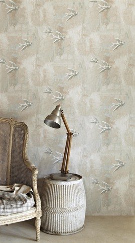 Fresco Birds Natural Wallpaper by Barneby Gates