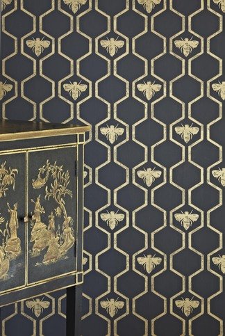 Honey Bee Gold on Charcoal Wallpaper by Barneby Gates 