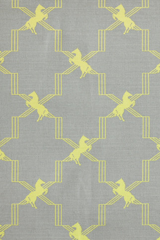 Horse Trellis Acid yellow On Grey Fabric by Barneby Gates 