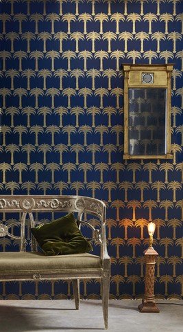 Marrakech Palm Midnight Blue Wallpaper by Barneby Gates