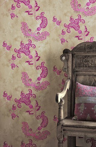 Paisley Hot Pink on Tea Stain Wallpaper by Barneby Gates