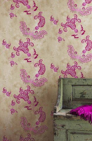 Paisley Hot Pink on Tea Stain Wallpaper by Barneby Gates