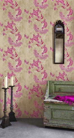Paisley Hot Pink on Tea Stain Wallpaper by Barneby Gates