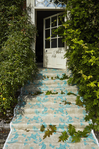Paisley Turquoise on Old Grey Fabric by Barneby Gates