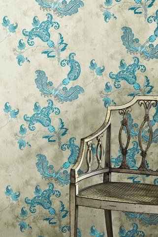 Paisley Turquoise on Old Grey Wallpaper by Barneby Gates
