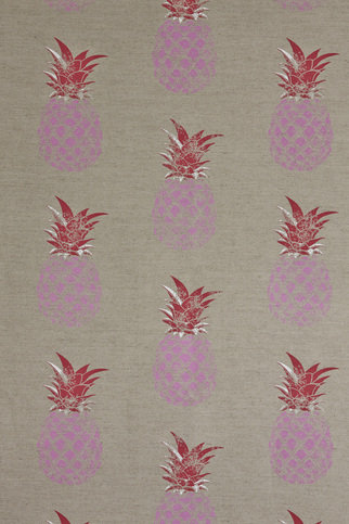 Pineapple Pink/red on Natural Fabric by Barneby Gates 