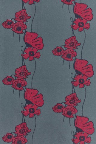 Poppy Fields Red on Gunmetal Wallpaper by Barneby Gates
