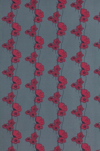 Poppy Fields Red on Gunmetal Wallpaper by Barneby Gates