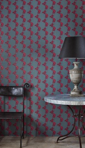 Poppy Fields Red on Gunmetal Wallpaper by Barneby Gates