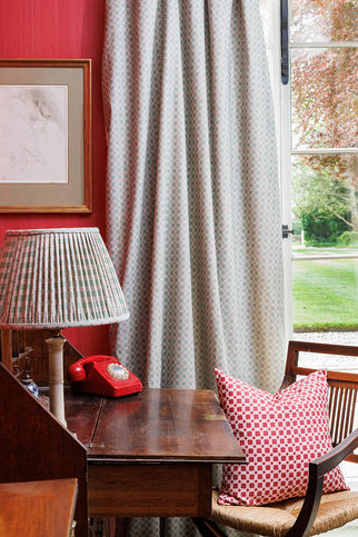 Lattice Cane Light Olive / Red Fabric by Barneby Gates 