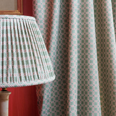 Lattice Cane Light Olive / Red Fabric by Barneby Gates 