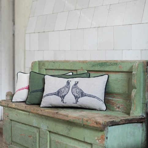 Pheasant Charcoal on Natural Cushion by Barneby Gates 
