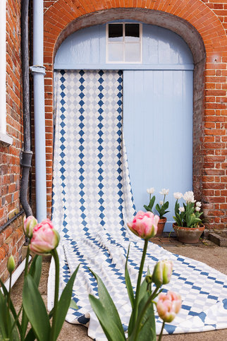 Quilted Harlequin Patchwork Two Blues Fabric by Barneby Gates 
