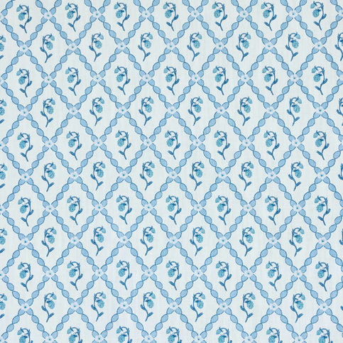 Wild Strawberry Trellis China Blue Fabric by Barneby Gates 