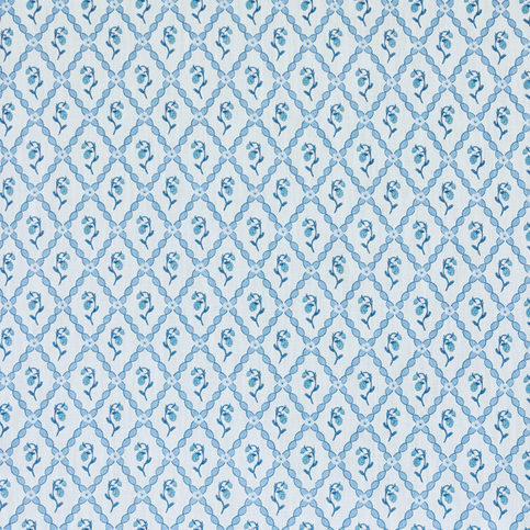 Wild Strawberry Trellis China Blue Fabric by Barneby Gates 