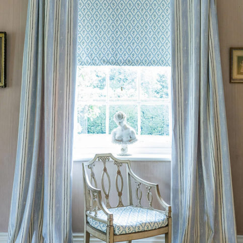 Wild Strawberry Trellis China Blue Fabric by Barneby Gates 