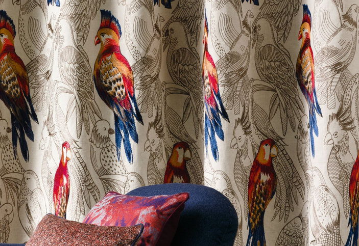 Beauharnais Multico Blue/Red Fabric by Casamance 