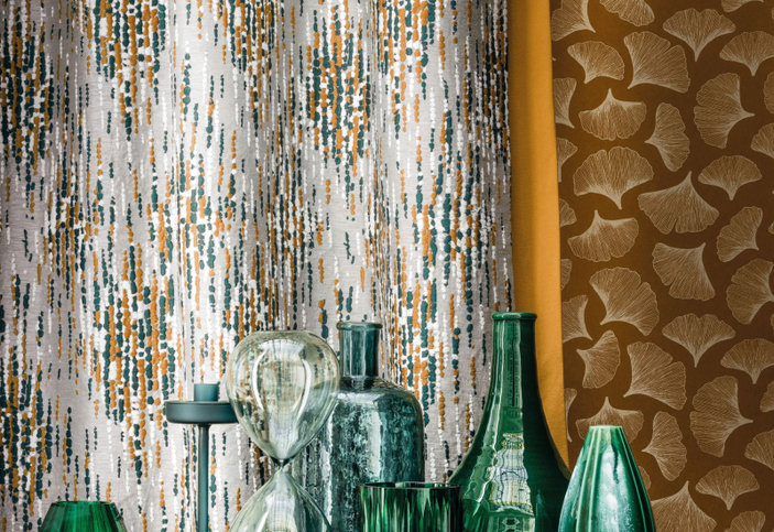 Madrigal Green English / Copper Fabric by Casamance 