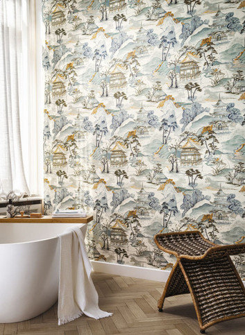 Nara Blanc/Celadon Wallcovering by Casamance