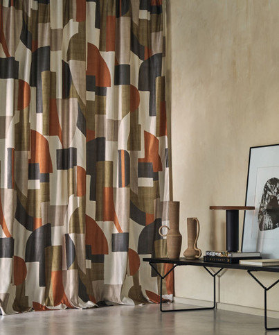 Trompe L'oeil Kaki / orange brulee Fabric by Casamance 