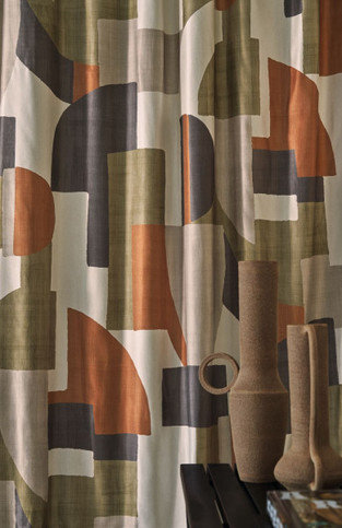 Trompe L'oeil Kaki / orange brulee Fabric by Casamance 