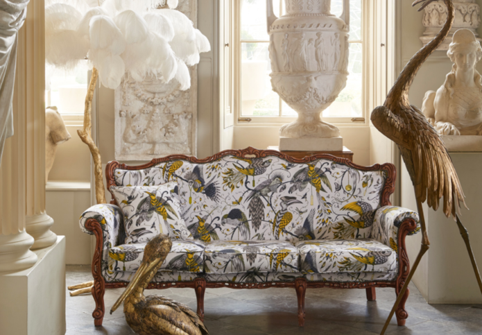Audubon Gold Fabric by Emma J Shipley for Clarke & Clarke 