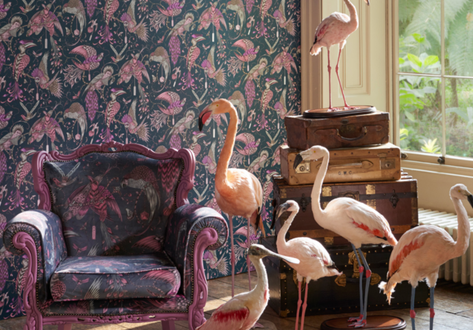 Audubon Pink Wallcovering by Emma J Shipley for Clarke & Clarke 