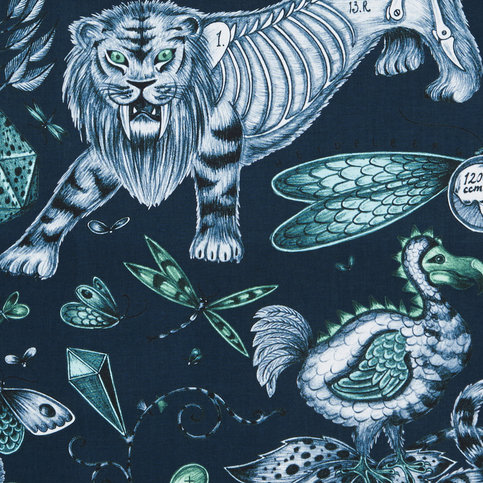 Extinct Navy Fabric by Emma J Shipley for Clarke & Clarke 