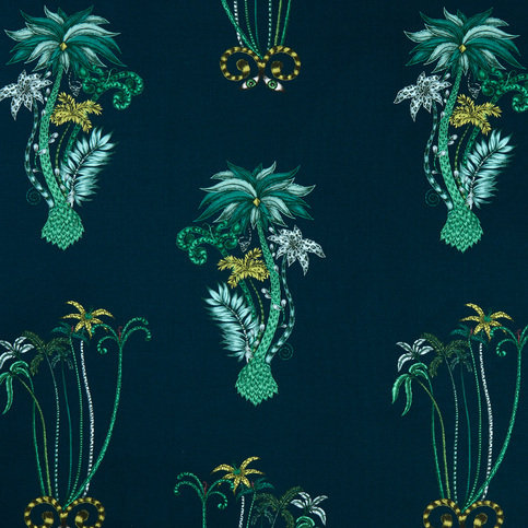 Jungle Palms Navy Wallcovering by Emma J Shipley for Clarke & Clarke 