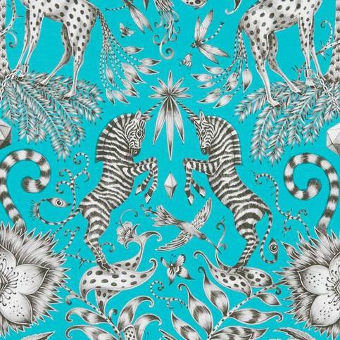 Kruger Teal Fabric by Emma J Shipley for Clarke & Clarke 