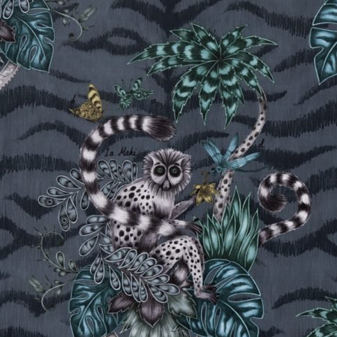 Lemur Navy Velvet Fabric by Emma J Shipley for Clarke & Clarke 