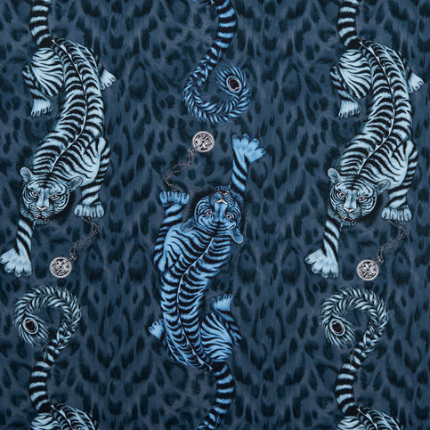 Tigris Navy Wallcovering by Emma J Shipley for Clarke & Clarke 