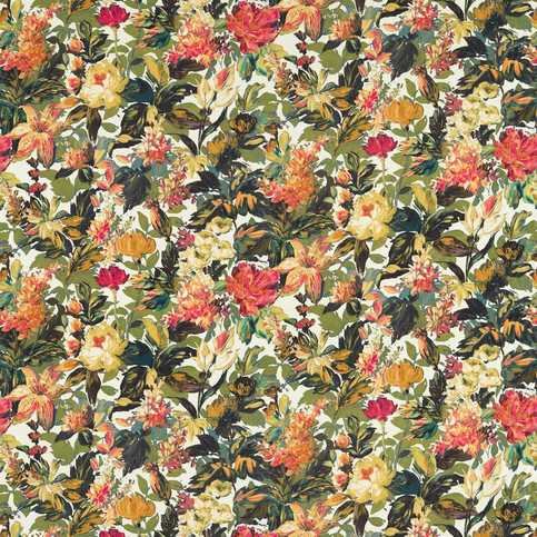 Lilum Olive/Raspberry Fabric by Clarke & Clarke 