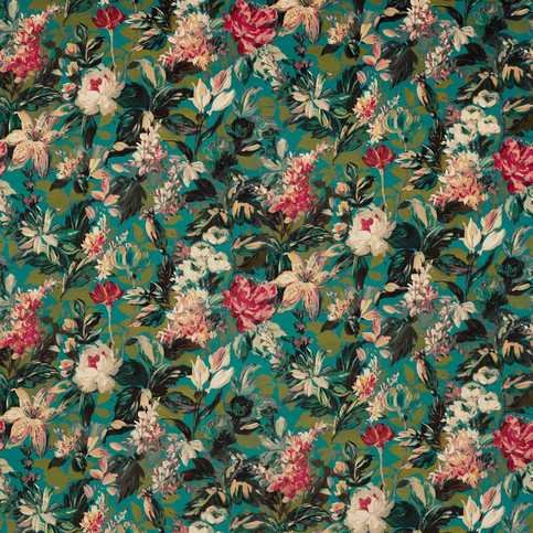 Lilum Peacock Fabric by Clarke & Clarke 