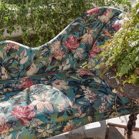 Lilum Peacock Fabric by Clarke & Clarke 