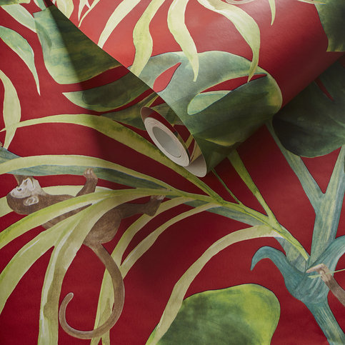 Monkey Business Rouge Wallcovering by Clarke & Clarke