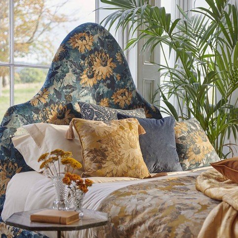 Sunforest Denim/Ochre Fabric by Clarke & Clarke 