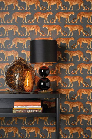 Leopard Walk Charcoal Wallcovering by Cole & Son 