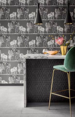 Safari Dance Black and White Wallcovering by Cole & Son 