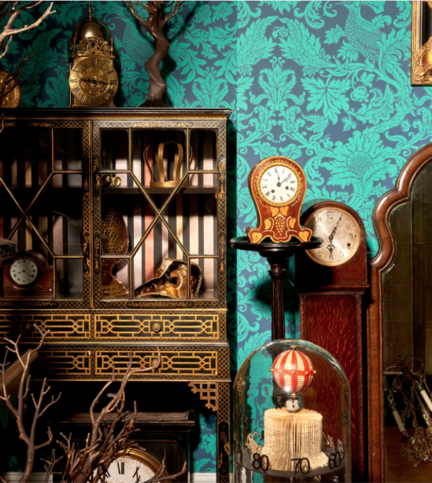 Balabina Teal on Midnight Wallcovering by Cole & Son 