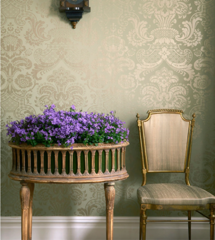Carmen Metallic Antique Metallic Gold on Soft Olive Wallcovering by Cole & Son 
