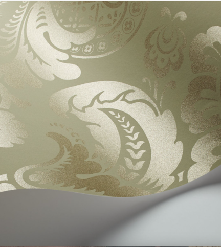 Carmen Metallic Antique Metallic Gold on Soft Olive Wallcovering by Cole & Son 