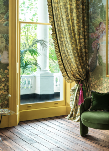 Idyll Roses Linen Union Honey Citrine Fabric by Cole & Son 